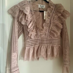 Aubrey Blush Lace Ruffle Blouse